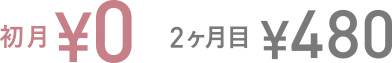 初月￥0、2ヶ月目￥480